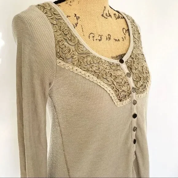 Free People Diego Thermal Henley Long Sleeve Top Medium - Picture 4 of 12